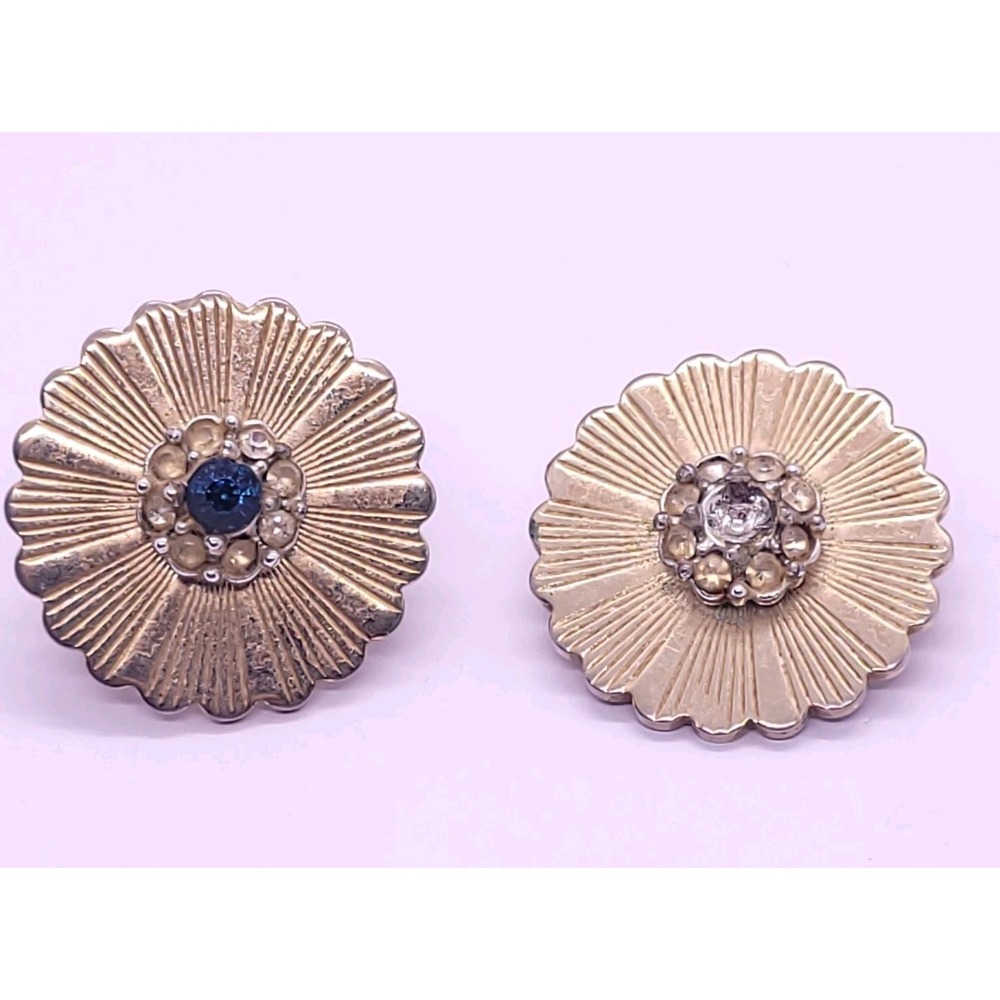 Vintage Marboux Marcel Boucher Gold Tone Flower Rhinestone Clip Earrings MCM
